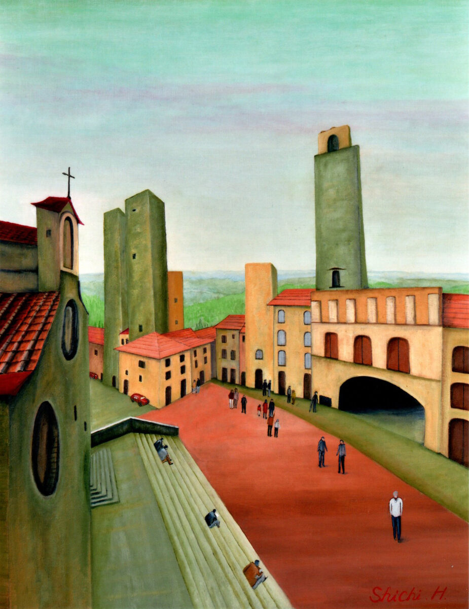 石の塔のある町